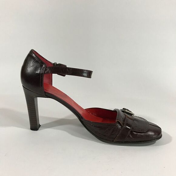 Juno Brown Leather Silver Buckle Heels - Picture 3 of 8